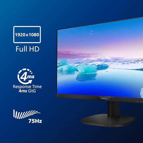 Philips 273V7QJAB - 27 Inch FHD Monitor, 75Hz, 4ms, IPS, Speakers, Smart Image, Narrow Border, LowBlue Mode (1920 x 1080, 250 cd/m², HDMI/VGA/DVI)