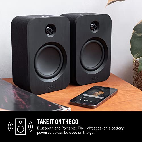 House of Marley Get Together Duo Bluetooth Bookshelf Speakers Black - Sustainably Crafted, wireless Turntable speaker, Mains Powered / 25 Hours Battery Life, Aux in, High Definition - Amazon Exclusive