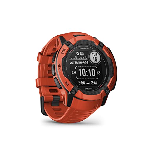 Garmin Instinct 2X SOLAR, Large Rugged GPS Smartwatch, Built-in Sports Apps and Health Monitoring, Solar Charging and Ultratough Design Features, Flame Red