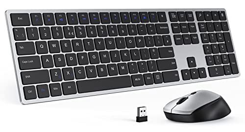 Wireless Keyboard and Mouse Combo,seenda Slim Thin Full Size Wireless Keyboard & Mouse Set 2.4G Ergonomic Cordless Keyboard and Silent Mice for Windows Desktop,PC,Laptop,QWERTY UK Layout,Black Silver