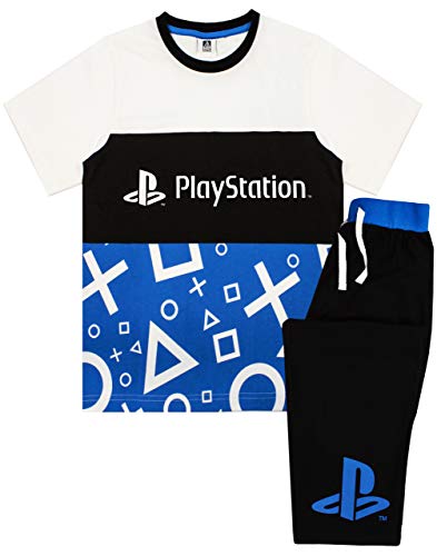 PlayStation Pyjamas For Boys | Children & Teens Logo T-Shirt & Loungepants PJ Set | Kids Cotton Blue, White & Black Sleepwear Gamer Gift Set
