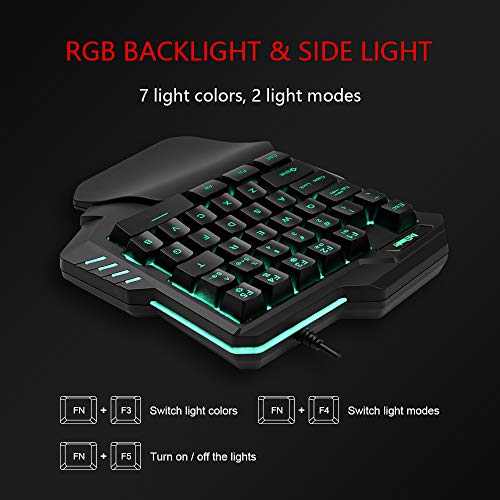 RedThunder One-Handed RGB Gaming Keyboard and Mouse Combo, 35-Key Mini Gaming Keyboard, 6400 DPI Ergonomic Mouse, Portable Game Controller for PC PS4 Xbox Gamers