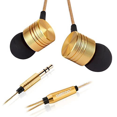 Betron B650 in Ear Headphones Earphones Wired with Noise Isolating Earbuds Tangle-Free Cord Carry Case Soft Ear Buds 3.5mm Plug, Gold