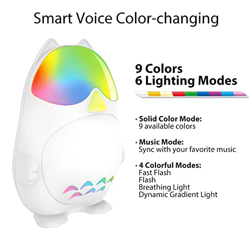 RAVEtone Color Changing Plug in Night Lights for Kids, 4 Pack Night Light Plug in Wall, Smart Voice Activated 9 RGB Colors 6 Lighting Modes LED Dimmable for Girls Boys Bedroom Bathroom Kitchen