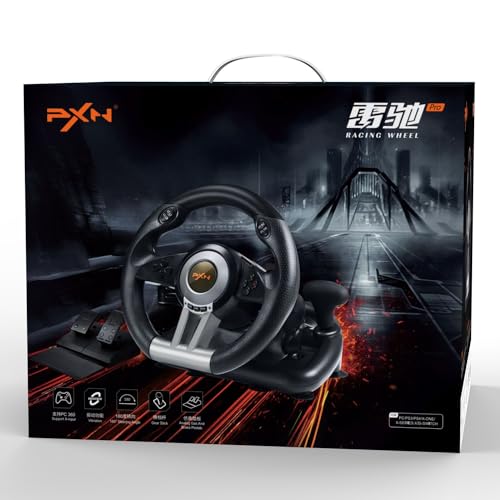 PXN V3 PRO Gaming Steering Wheel and Pedals, 180° Racing Wheel with Vibration Feedback,Xbox Steering Wheel, Gaming Wheel for PC, PS3, PS4, Xbox One, Xbox Series X/S, Switch -Black