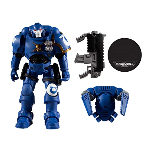 McFarlane Toys, Warhammer 40000 Ultramarine Reiver Action Figure with 22 Moving Parts, Multicolour Collectible Warhammer Figure with collectors stand base – Ages 12+