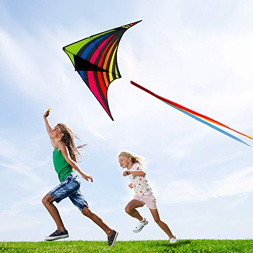 Mint's Colorful Life Delta Kite for Kids & Adults, Extremely Easy to Fly Kite with 3 Ribbons and 300ft Kite String, Best Kite for Beginner