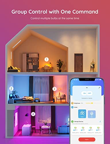 Govee RGBWW Smart Light Bulbs, Colour Changing LED Bulbs with Music Sync, 54 Dynamic Scenes 16 Million DIY WiFi & Bluetooth LED Bulbs Work with Alexa, Google Assistant Home App, 6 Packs