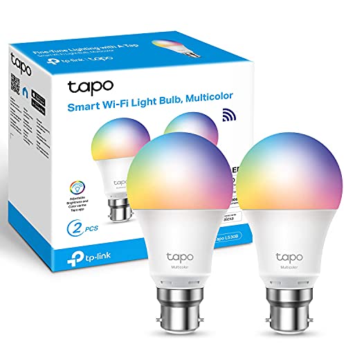 Tapo Smart Bulb, Smart Wi-Fi LED Light, B22, 60W, Energy saving, Works with Amazon Alexa and Google Home, Colour-Changeable, No Hub Required Tapo L530B(2-pack)[Energy Class F], Multicolor