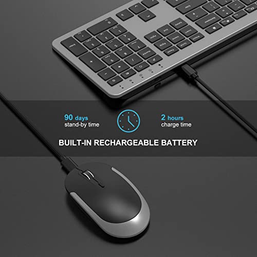 Wireless Rechargeable Keyboard and Mouse Set, Seenda Full Size Thin Wireless Keyboard and Mouse with Numeric Keypad, Computer keyboard mouse combos for Laptop/PC/Windows, Black and Dark Grey