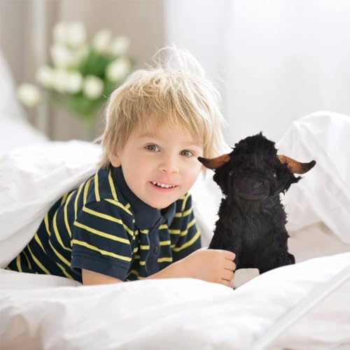 LabDip High Land Cow Stuffed Animals Plush Toy,Realistic Black Cow Plush Doll,Realistic Soft Cuddly Farm Toy, Soft Cuddly High Land Cow Plushies Farm Toy for Farm Home Decor Kids Gift - Black