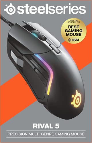 SteelSeries Rival 5 - Gaming Mouse – FPS, MOBA, MMO, Battle Royale – 18,000 CPI TrueMove Air Optical Sensor – 9 Programmable Buttons – 85 g Competitive Weight, Black