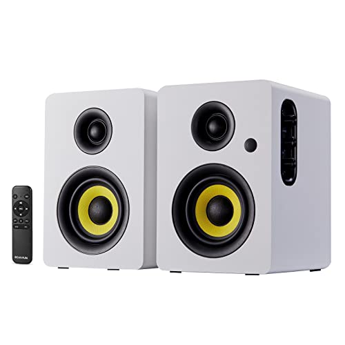 Sanyun SW206 80W Active Dual-Mode Bookshelf Speakers, 4inch Studio Monitor and HiFi Mode, Optical Coaxial TRS Aux Bluetooth 5.0 USB with 24bit DAC, for Home Music System Turntable TV PC Desktop, White