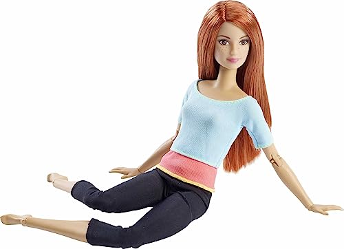 Barbie Made To Move Doll, Ultra-Posable, 22 Points To Bend, Black Leggings, Light Blue Top, DPP74