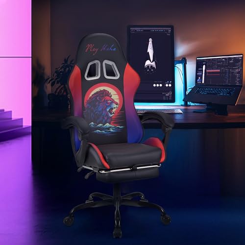 Play haha.Gaming chair Office chair Swivel chair Computer chair Work chair Desk chair Ergonomic Chair Racing chair Leather chair Video game chairs (BR-LEO,With footrest)