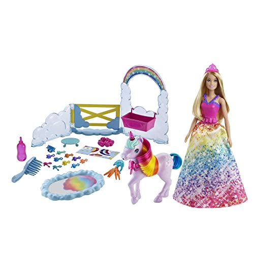 Barbie Dreamtopia Unicorn & Doll Playset with 18 Accessories, Includes Color Change & Potty Features, Gift for 3 to 7 Year Olds, GTG01