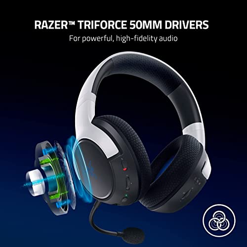 Razer Kaira X - Wired Headset for Playstation 5 (TriFroce 50 mm Drivers, HyperClear Cardioid Mic, Flowknit Memory Foam Ear Cushions, Mic Mute Button, Volume Slider) Black-White