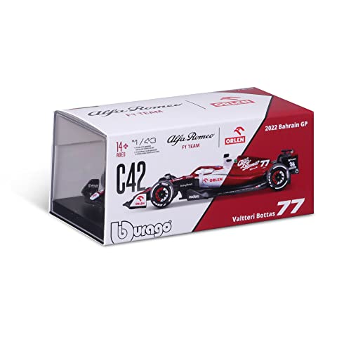 Bburago B18-38068B Foarula 1 ALFA Romeo F1 Team ORLEN C42 (2022) with Helmet BOTTAS 1:43 Scale Die-Cast Collectible Race Car, Assorted Colours