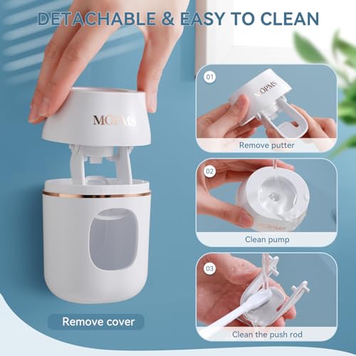 MOPMS Upgraded Toothpaste Dispenser Automatic Wall Toothbrush Holder for Bathroom Hanging Toothpaste Squeezer for Kids and Adult (White & Rose Gold-1Pcs)