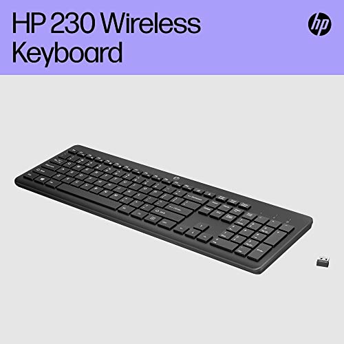 HP 230 Wireless Keyboard, quiet and comfortable keystrokes, Number Pad, QWERTY UK Layout, compatible with Windows PC, Chromebook, Laptop, Mac, Up to 16 Months Battery, USB dongle included