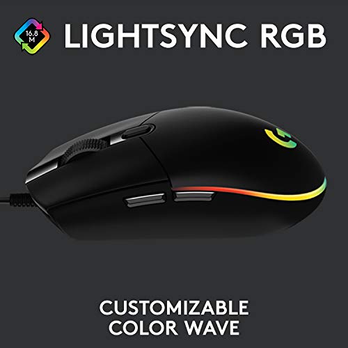 Logitech G203 LIGHTSYNC Gaming Mouse with Customizable RGB Lighting, 6 Programmable Buttons, Gaming Grade Sensor, 8K DPI Tracking, Lightweight - Black