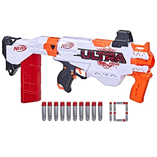 Nerf Ultra Focus Motorized Blaster, 10 AccuStrike Ultra Darts, Clip, Stock, Compatible Only with Nerf Ultra Darts