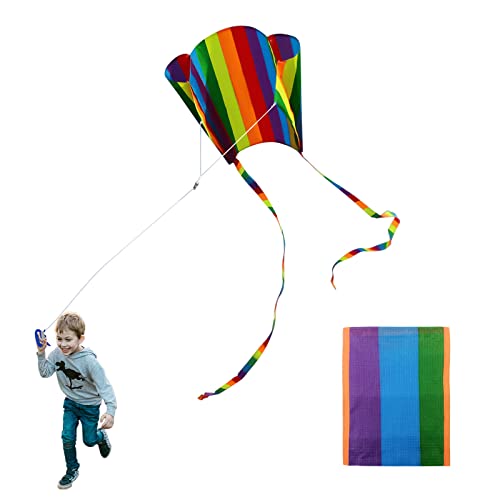 TSHAOUN Kite For Children, Rainbow Kite Colorful Pocket Kite with Long Tail, Easy Flyer Kite With String Line, Beach Game Outdoor Activities for Beginner, Kids and Adult, Gift to Boys Girls (Colorful)