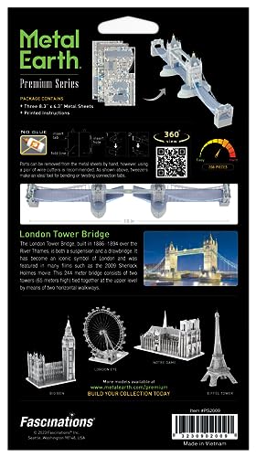 Fascinations Metal Earth Premium Series London Tower Bridge 3D Metal Model Kit Bundle with Tweezers