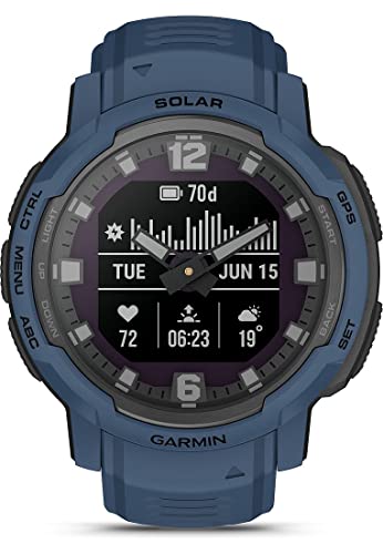 Garmin Instinct Crossover Solar, Hybrid Smartwatch, 45 mm, Solar Charging, Rugged Design and Super-Luminova Hands, 70 Days Autonomy, 30 Sports, GPS, Cardio, SpO2, Activity Tracker (Tidal Blue)