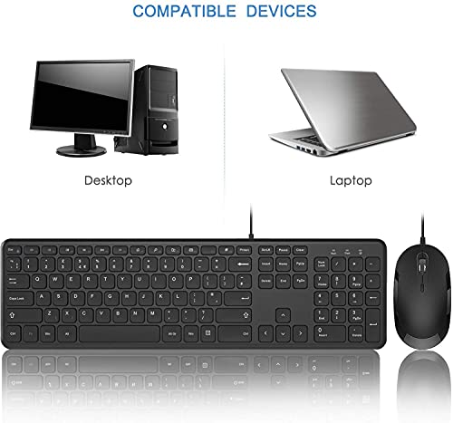 Wired Keyboard and Mouse Set, Full Size QWERTY UK Wired Keyboard, Scissor-Switch Keys, Wired Mice with 800/1200/1600 Adjustable DPI, Compatible with Windows Computer Laptop PC Desktop, Black