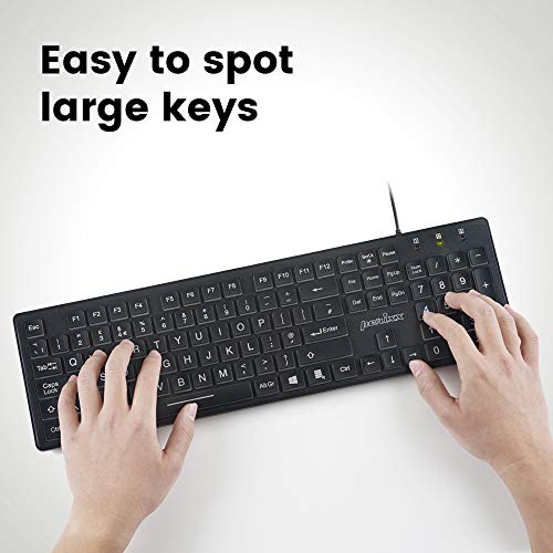 Perixx Periboard-317 Wired USB White LED Backlit Keyboard, Big Print Illuminated Keys, UK QWERTY, Black