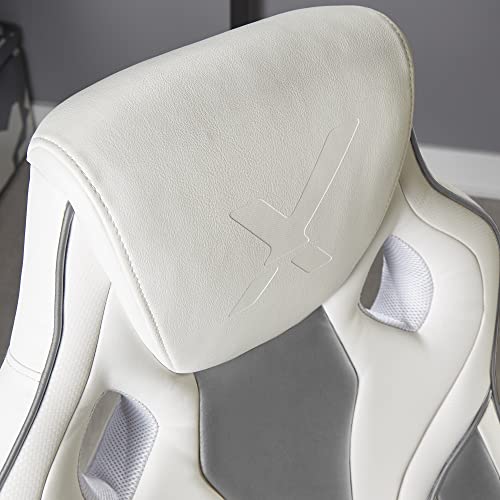 X-Rocker Maverick Gaming Racing Desk Chair, Adjustable Computer Office Chair with Mid-Back Support, PU Leather Height Adjustable Swivel Base Chair with Natural Lumbar Support Curve - White & Grey