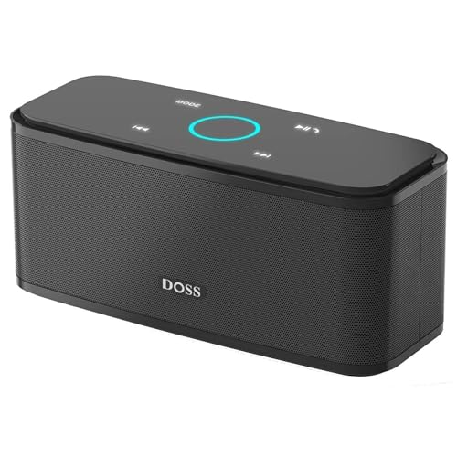 DOSS SoundBox Portable Bluetooth Speaker with 12W HD Sound and Bass, IPX5 Waterproof, 20H Playtime, Touch Control, Handsfree, Wireless Speaker for Home, Outdoor, Travel-Black