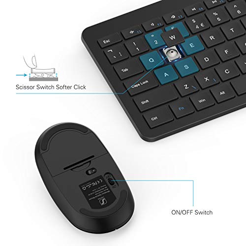 Wireless Keyboard & Mouse Sets - Slim Thin Wireless Keyboards and Mouse Combo Full Size Keyboard with Numeric Keypad Adjustable DPI Wireless Mouse - Black