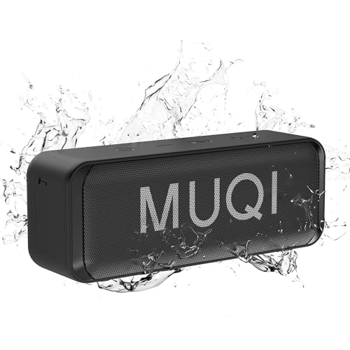MUQI Bluetooth Speaker, IPX7 Waterproof Portable Wireless Speaker with 24H Playtime 10W Stereo Sound 66ft Bluetooth Range Dual Pairing for Outdoor, Travel, Home(Black)