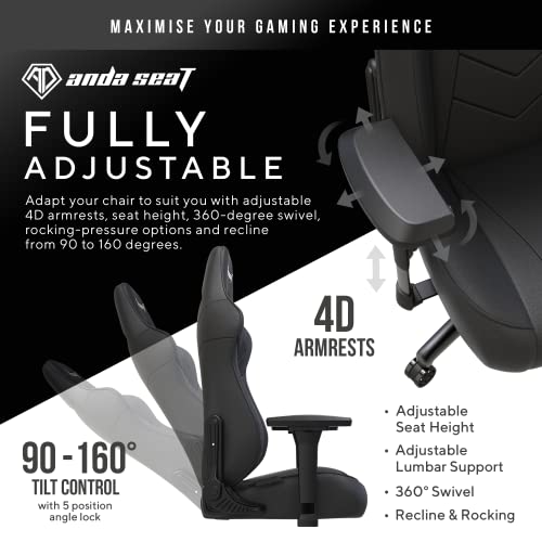 Anda Seat Dark Demon Pro Ergonomic Gaming Chair, Comfy Office Desk Chairs, Reclining Video Game Gamer Chair, Neck & Lumbar Back Support, Large Premium PVC Leather Black Gaming Chair for Adults