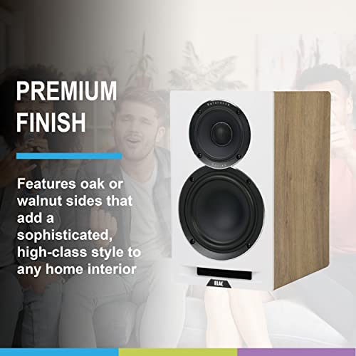 ELAC Uni-Fi Reference 3-Way 5-1/4" Floor Standing Speakers, Oak or Walnut Tower Speakers for Home Theater and Stereo System, White Baffle with Oak Sides