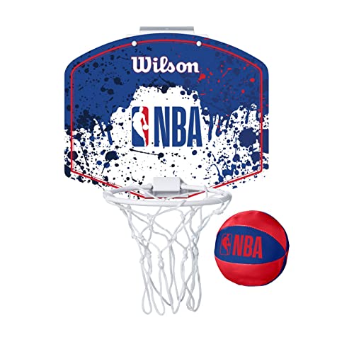 Wilson Mini NBA-Team Basketball Hoop, NBA-Logo, Plastic, Red/White/Blue