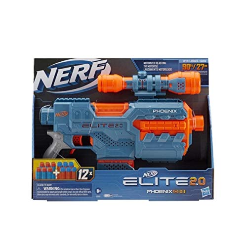 Nerf Elite 2.0 Phoenix CS-6 Motorised Blaster, 12 Official Nerf Darts, Scope, Clip, Built-In Customising Capabilities