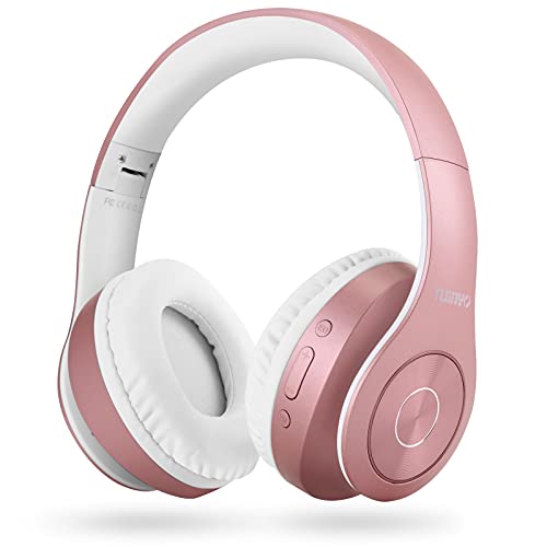 TUINYO Bluetooth Headphones Wireless, Over Ear Stereo Wireless Headset 40H Playtime with deep bass, Soft Memory-Protein Earmuffs, Built-in Mic Wired Mode PC/Cell Phones/TV- Rose Gold