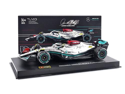 Bburago B18-38066H Formula 1 MB W13 E Performance (2022) with Helmet Hamilton 1:43 Scale Die-Cast Collectible Race Car, Assorted Colours