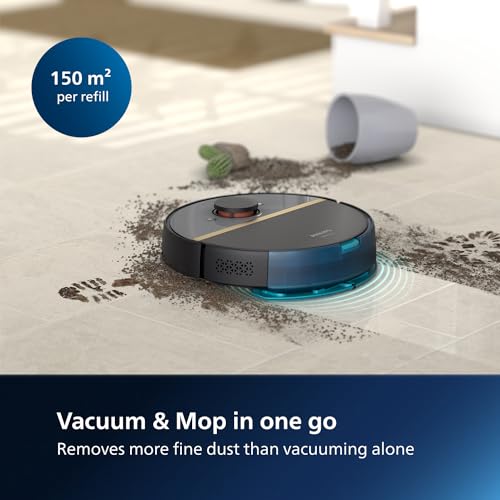 Philips HomeRun 7000 Series Robot vacuum cleaner with mop, ultra-strong suction power 5000 Pa, laser navigation, 180 min run time, self emptying robotic cleaner for carpet and pet hair, App, XU7100/01