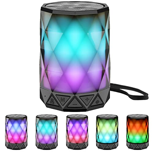 LFS Portable Bluetooth Speaker with Lights, Night Light LED Wireless Waterproof Speaker, Multicolor LED Auto-Changing, Micro SD Card TWS Wireless Stereo Pairing, for Outdoor, Travel, Home