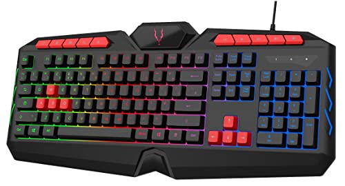 EliteForce Gaming Keyboard LED Rainbow Backlit Light up Membrane Keyboard Spill-Resistant for PC Computer Laptop Windows Gamer Xbox One PS4 PS5 UK Layout Adjustable Backlight 105 + 10 Multimedia Keys