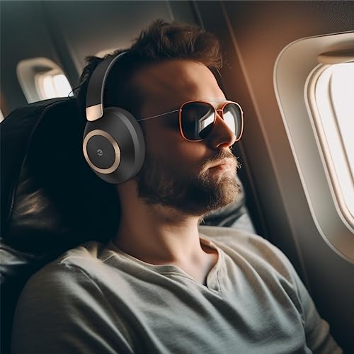 Active Noise Cancelling Wireless Headphones, 100H Playtime with Microphone, Over- Ear Bluetooth Headphones with Deep Bass,Fast Charging for Travel,Office,Home