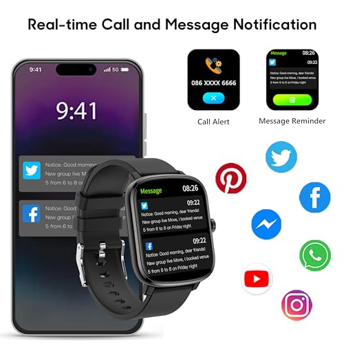 Popglory Smart Watch for Women Men Kids, 1.69" Smartwatch, 48mm Fitness Tracker Watch with Blood Pressure and Heart Rate Monitor 100+ Sports Waterproof Fitness Watch, Long Standby for Android iOS