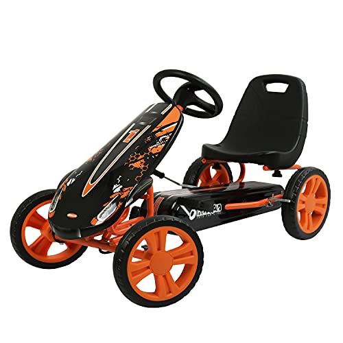 Hauck Speedster Pedal Go Kart, Orange - for Children 4-8 Years, Up to 50 kg, Handbrake, 3 Seat Adjustments