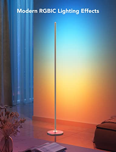 Govee RGBIC Floor Lamp, LED Corner Lamp Works with Alexa, Smart Modern Floor Lamp with Music Sync and 16 Million DIY Colours, Ambiance Colour Changing Standing Lamp for Living Room Silver