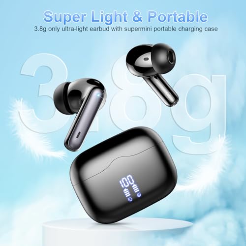 Wireless Earbuds, Bluetooth 5.3 Headphones in Ear with HiFi Stereo Deep Bass, 4 ENC Noise Cancelling Mic Wireless Earphones 40H Playtime, Bluetooth Earbuds Dual LED Display, IP7 Waterproof, USB-C