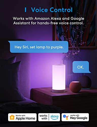 meross Smart Lamp Bedside, WiFi Lamp Support Apple HomeKit Alexa Google Assistant SmartThings, RGBWW Touch Lamp Dimmable Multicolour Voice Remote App Control (2.4GHz Only)
